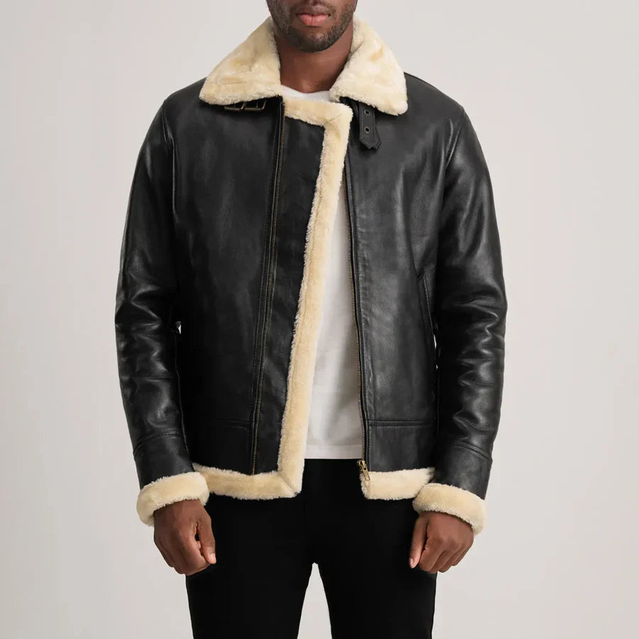 HIMI Leather Black Leather Bomber Jacket — Classic Style, Modern Edge