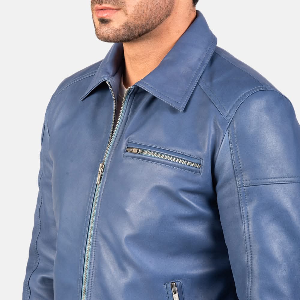 Lavendard Blue Leather Biker Jacket for men’s