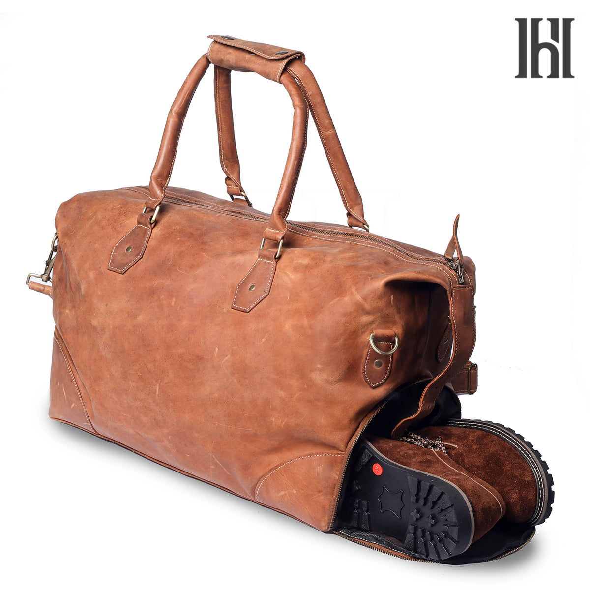 Leather Duffle Bag with separate shoes compartment