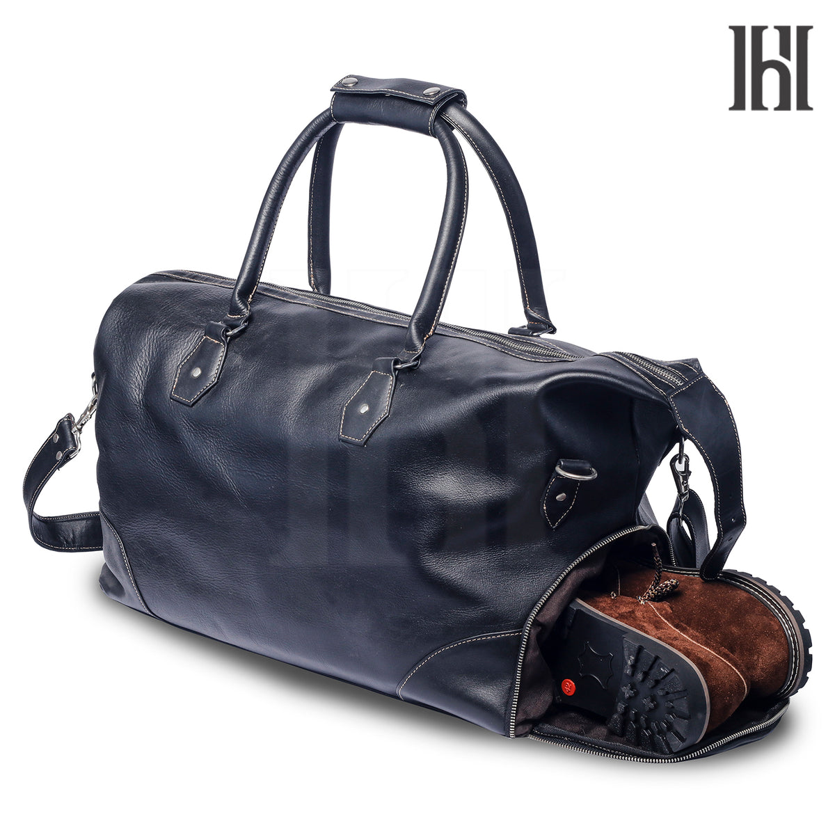 Leather Duffle Bag with separate shoes compartment