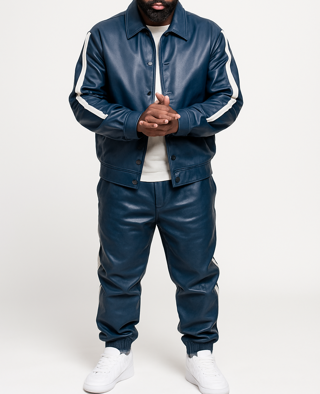 Men's Blue Leather Track Suit jogging Sweatsuit