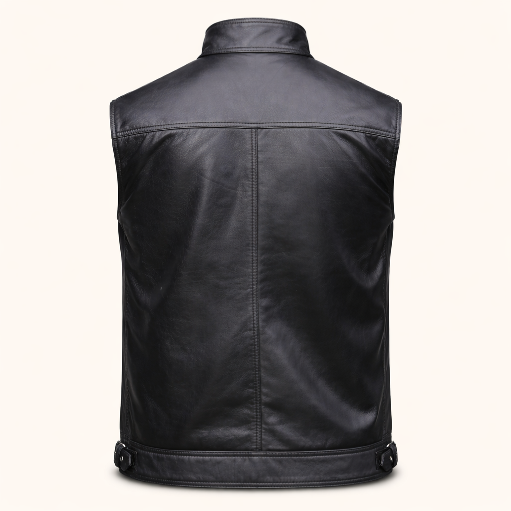 Black Leather Biker Vest for men