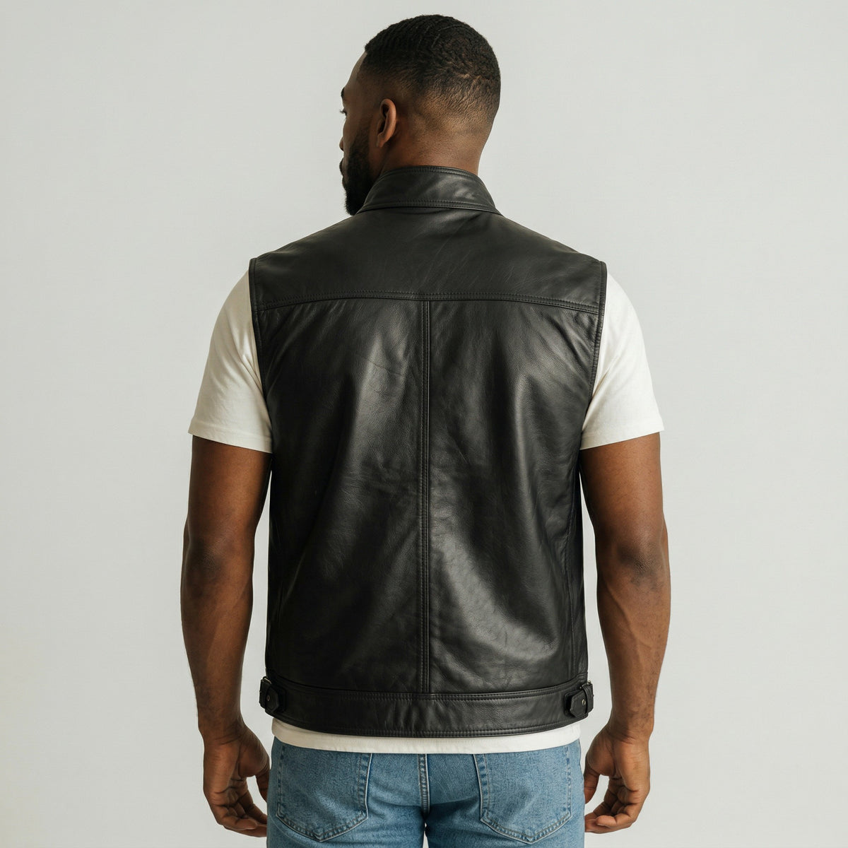 Black Leather Biker Vest for men