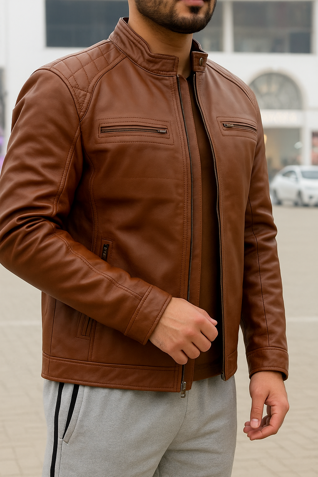 Men&#39;s brown Leather Jacket biker jacket