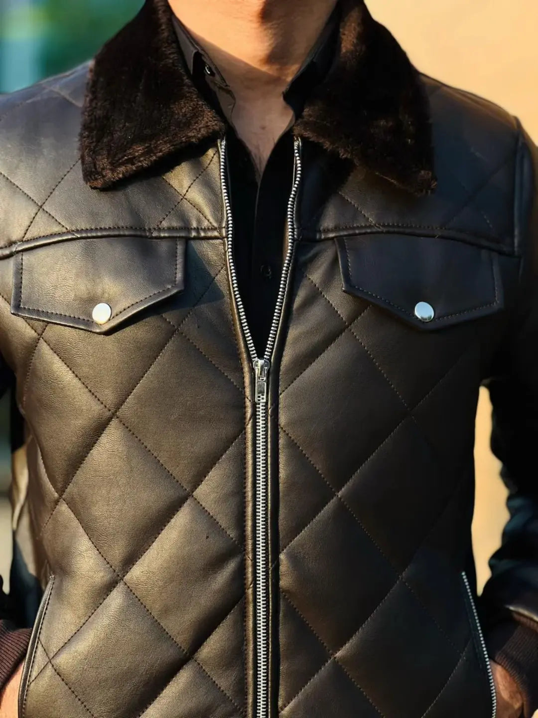 Lamb Skin Leather Puffer Jacket | Dark Brown Premium jacket for men