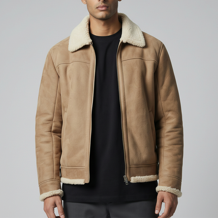 Shearling Suede Leather Bomber Jacket