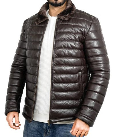 Lamb Skin Leather Puffer Jacket | Dark Brown Premium jacket