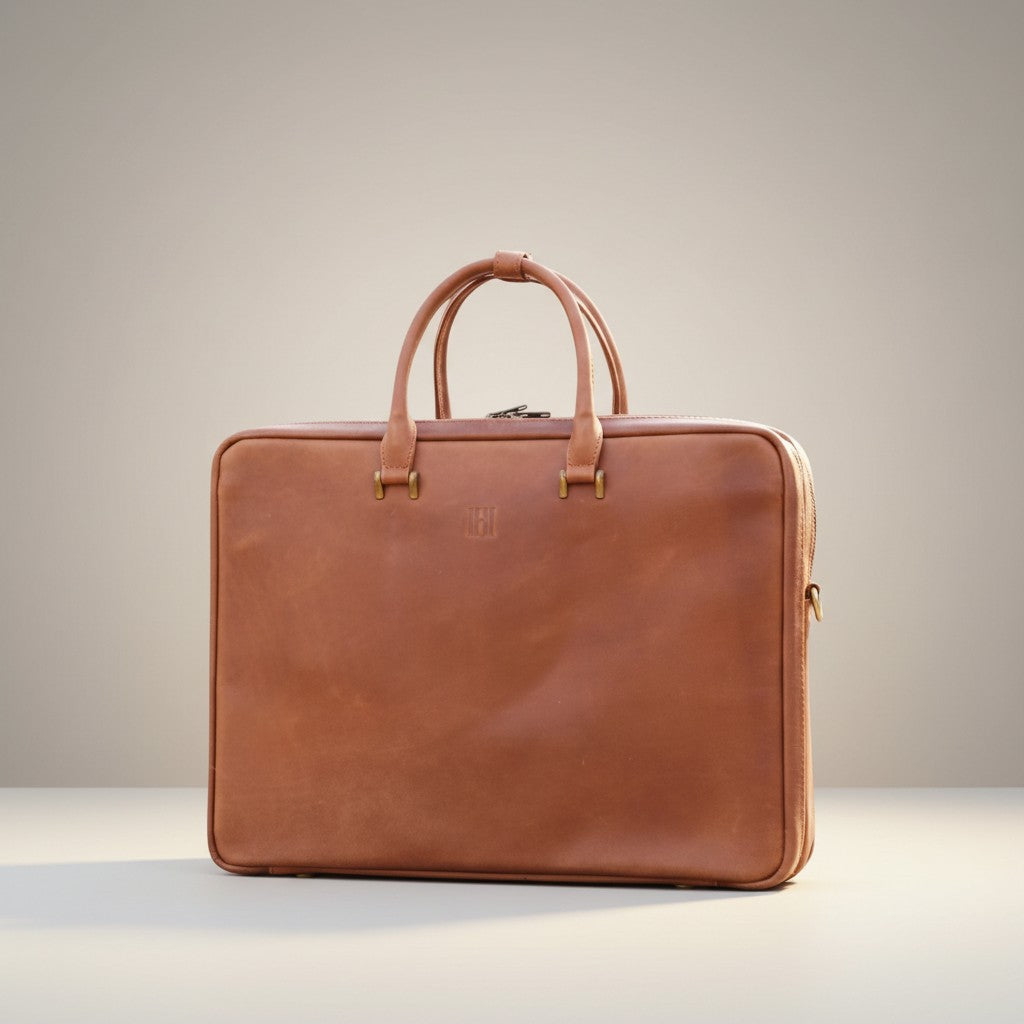 Double Compartment Leather Laptop Bag | Brown