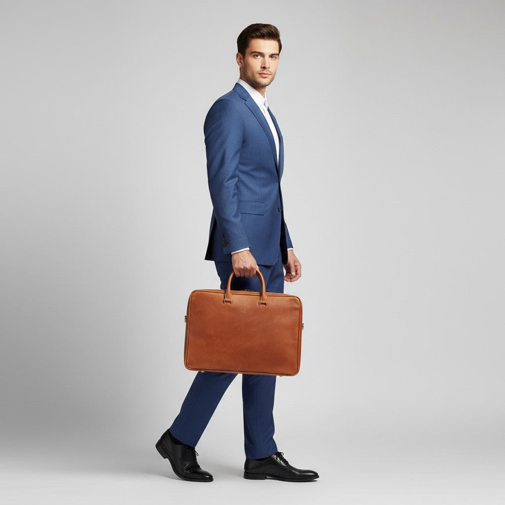 Double Compartment Leather Laptop Bag | Brown
