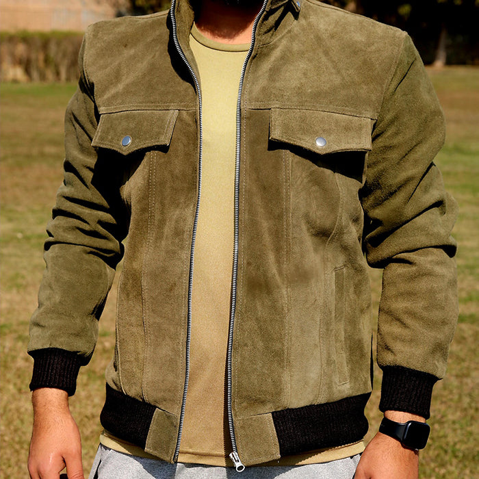 Green Suede leather jacket for men&#39;s
