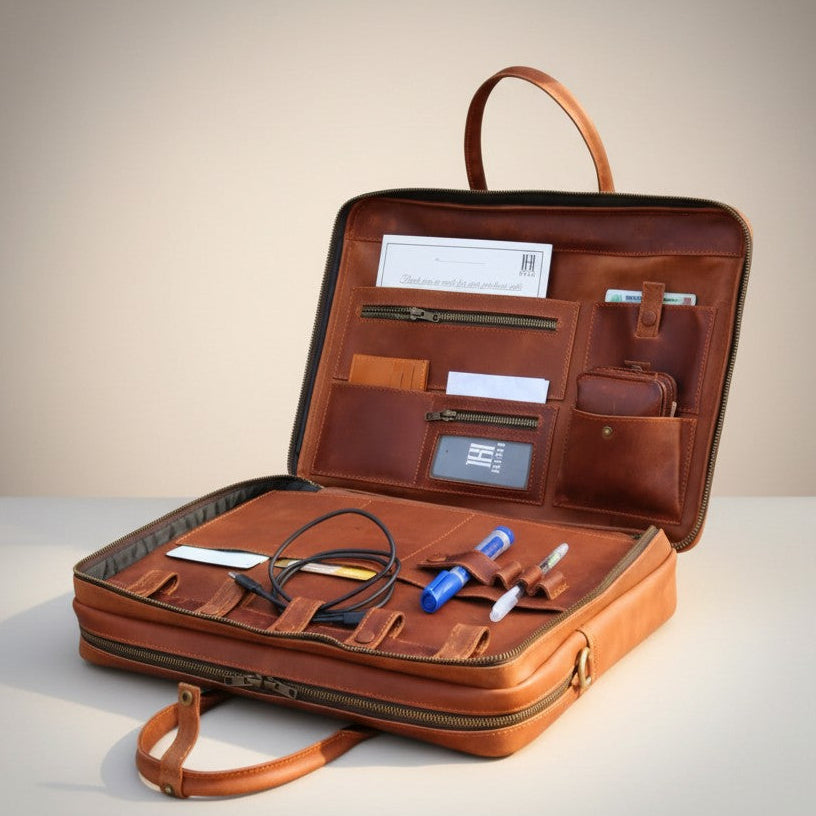 Double Compartment Leather Laptop Bag | Brown