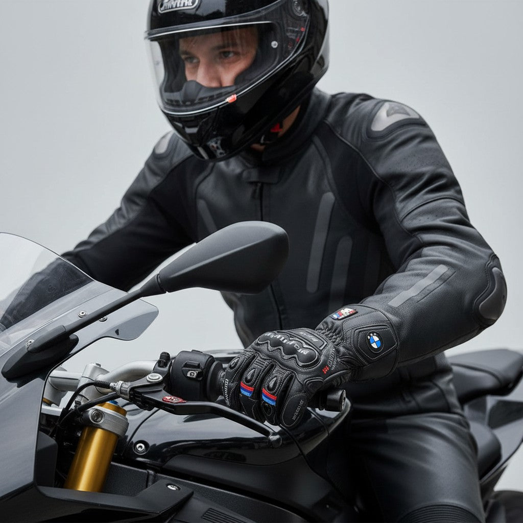 BMW M1000RR leather motorcycle racing gloves