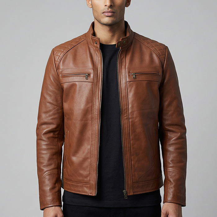 Classic Brown Biker Jacket | Men's Genuine Leather Jacket