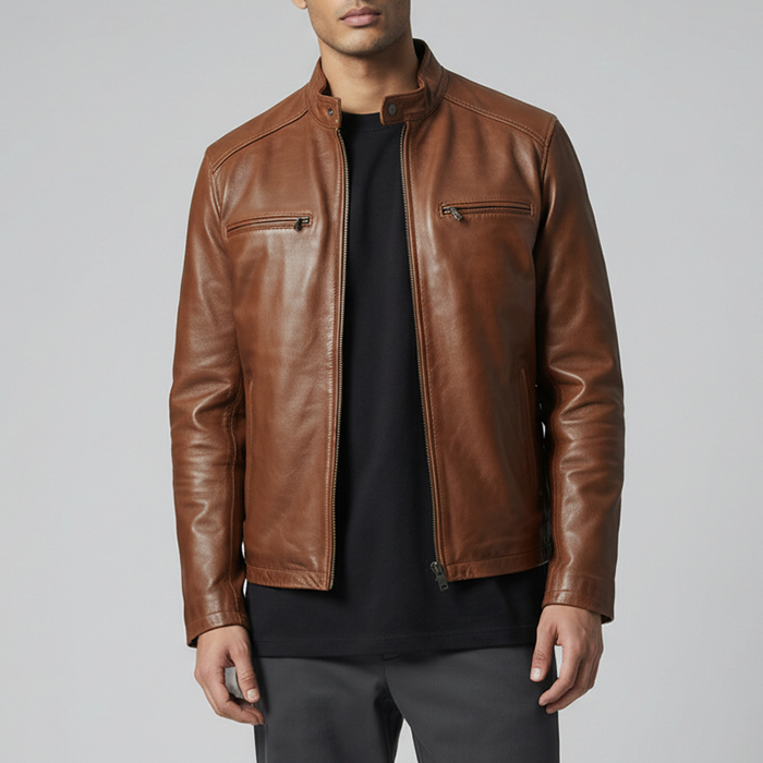 Thompson Leather Biker Jacket Brown