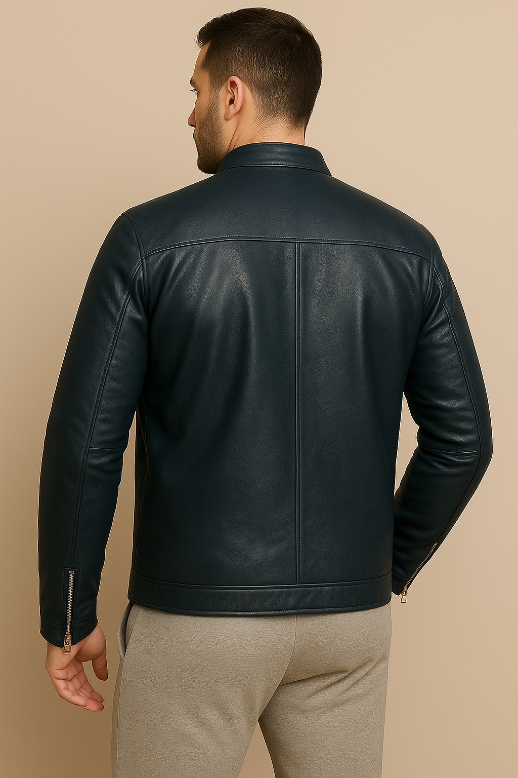 Blue leather jacket for men&#39;s with race winning line