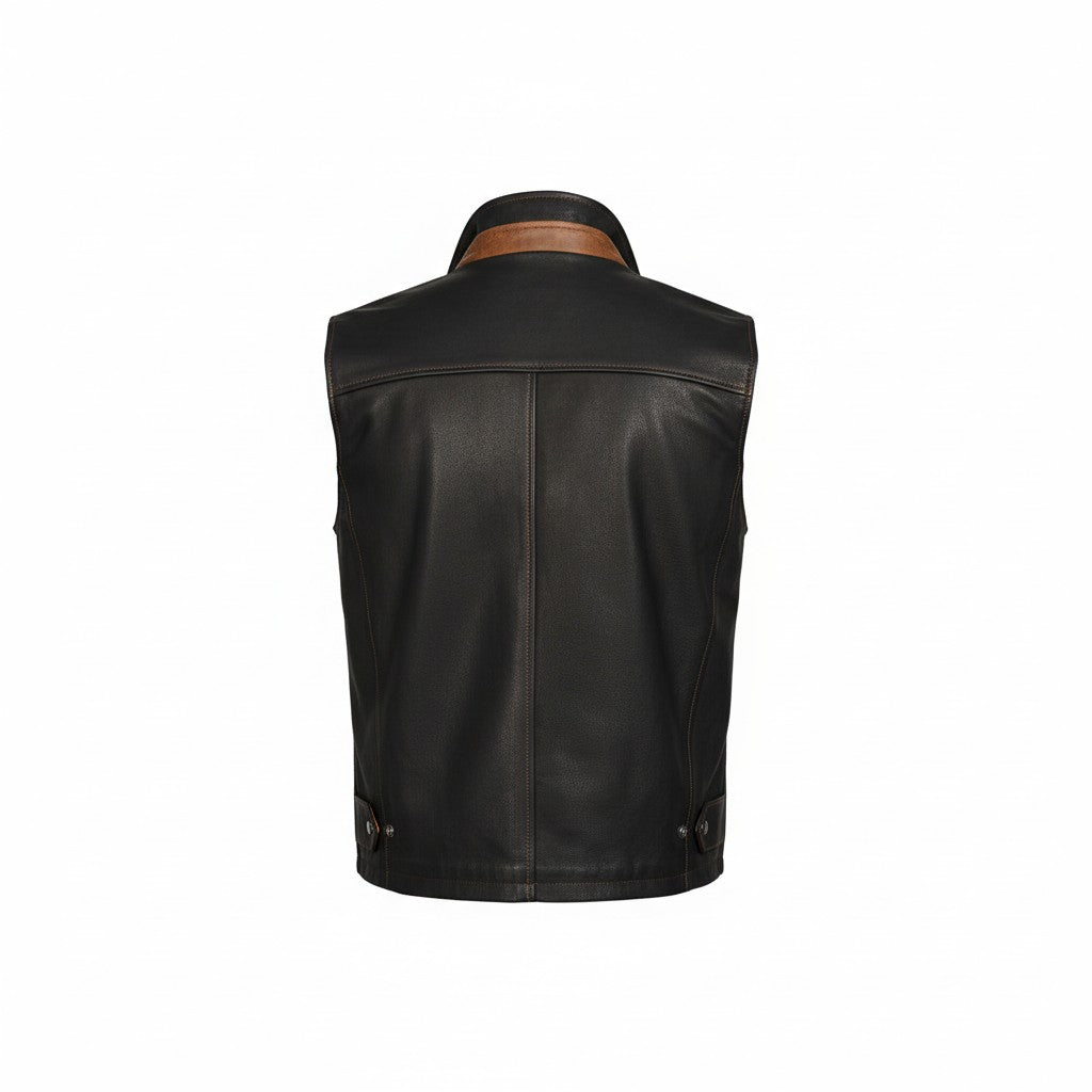 Men's Dark Brown Genuine Leather Vest | Vintage Western Cowboy Style