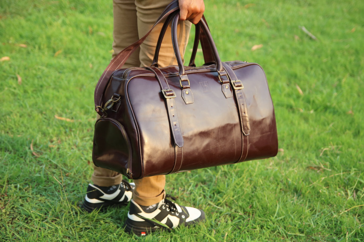 Leather Duffle Bag with shoe compartment