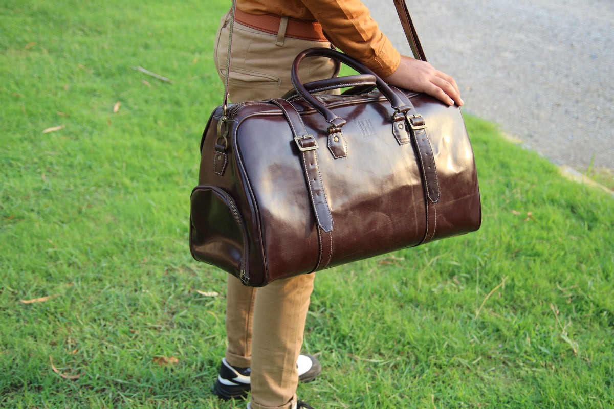 Leather Duffle Bag with shoe compartment