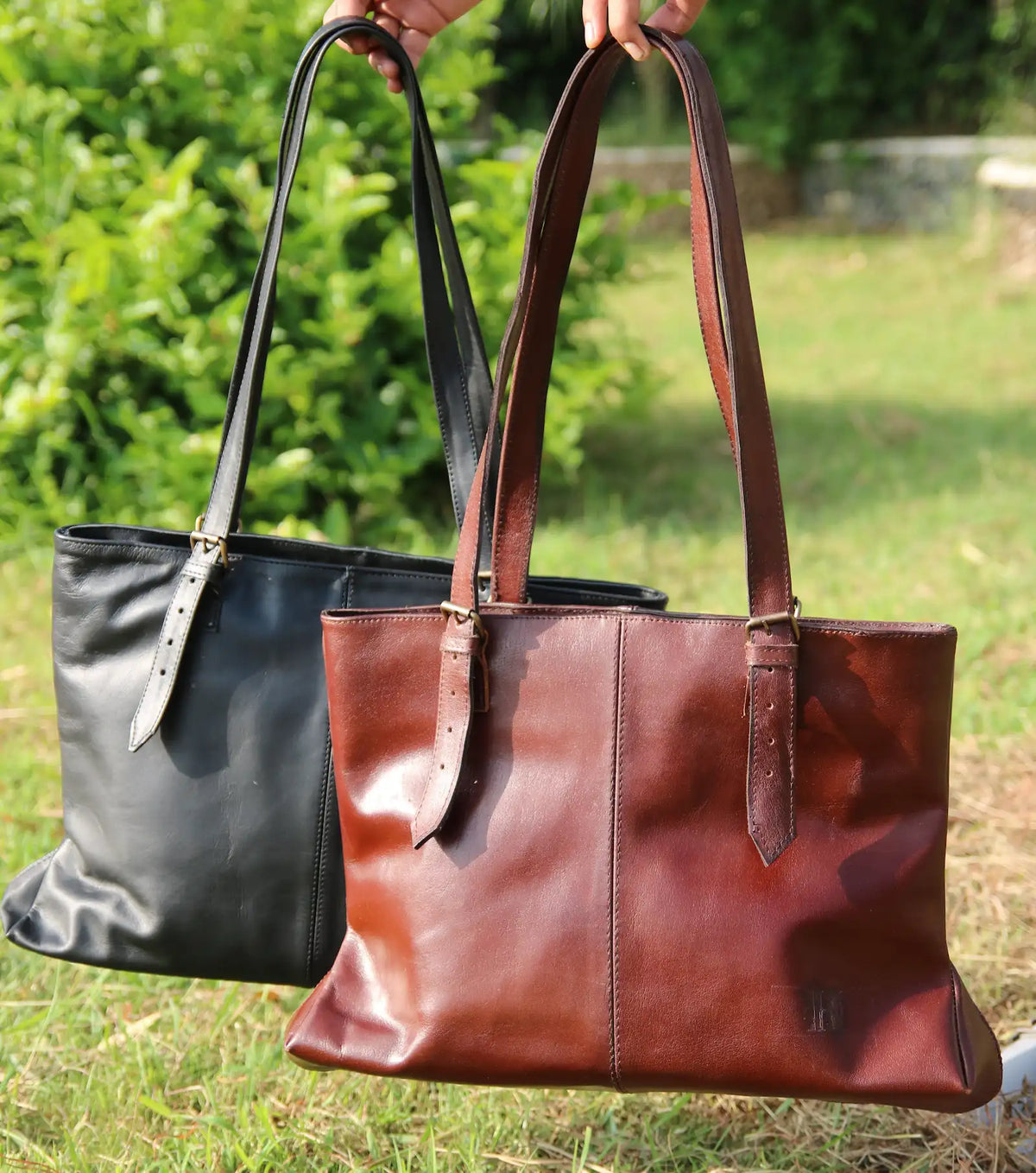 Women large leather handbag Double compartment