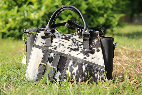 Hair on leather handbag, women&#39;s leather bag
