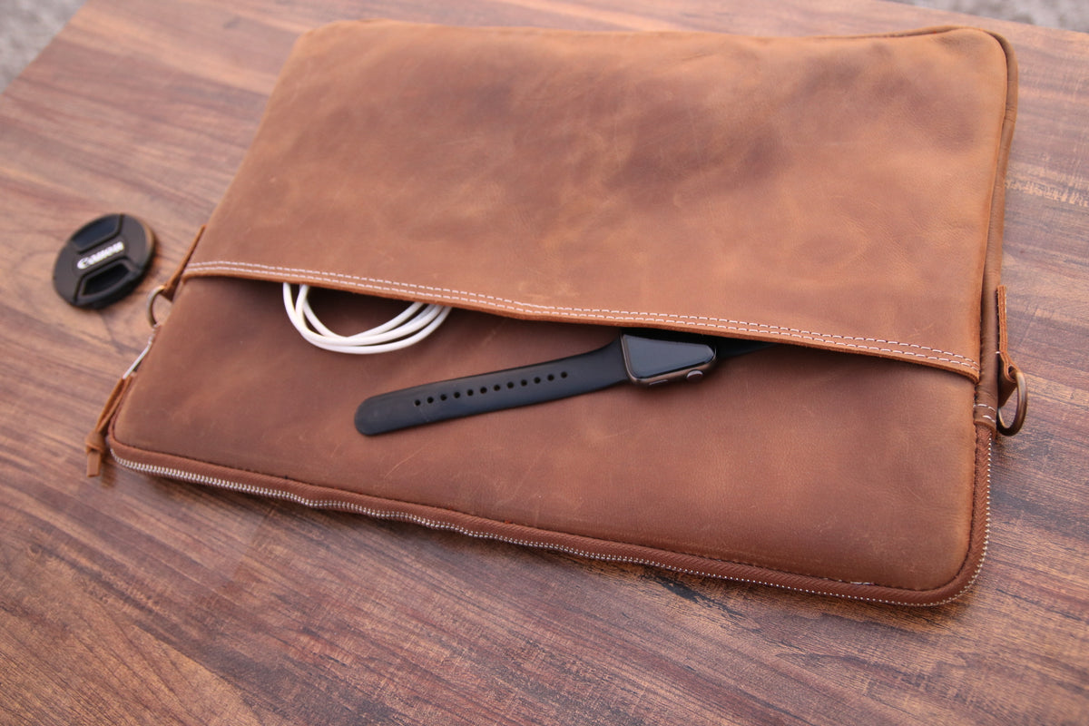 Slim leather laptop sleeve bag, Laptop Cover with pocket