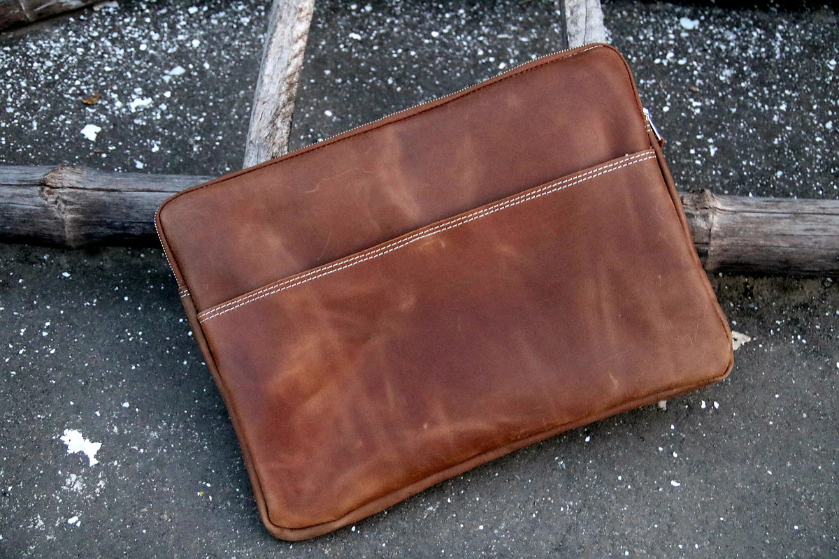 Slim leather laptop sleeve bag, Laptop Cover with pocket