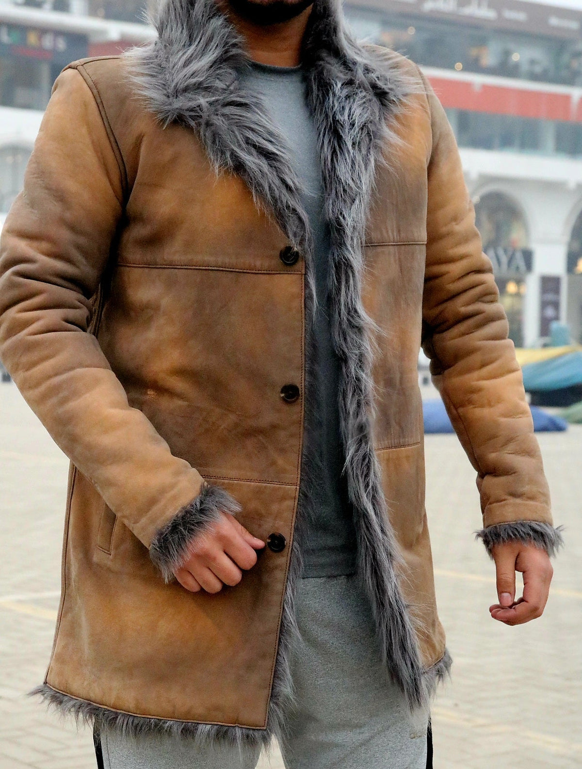 Toscana shearling long coat, fox fur premium quality long coat