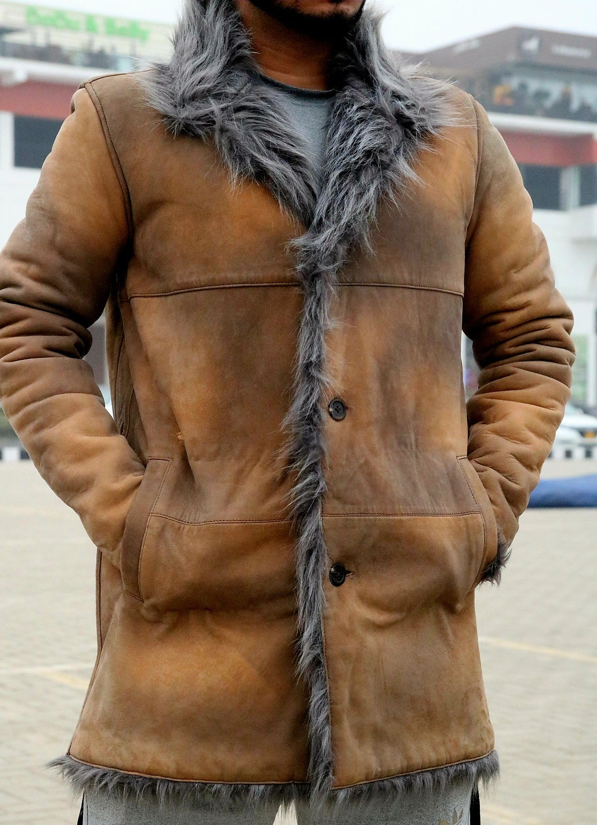 Toscana shearling long coat, fox fur premium quality long coat