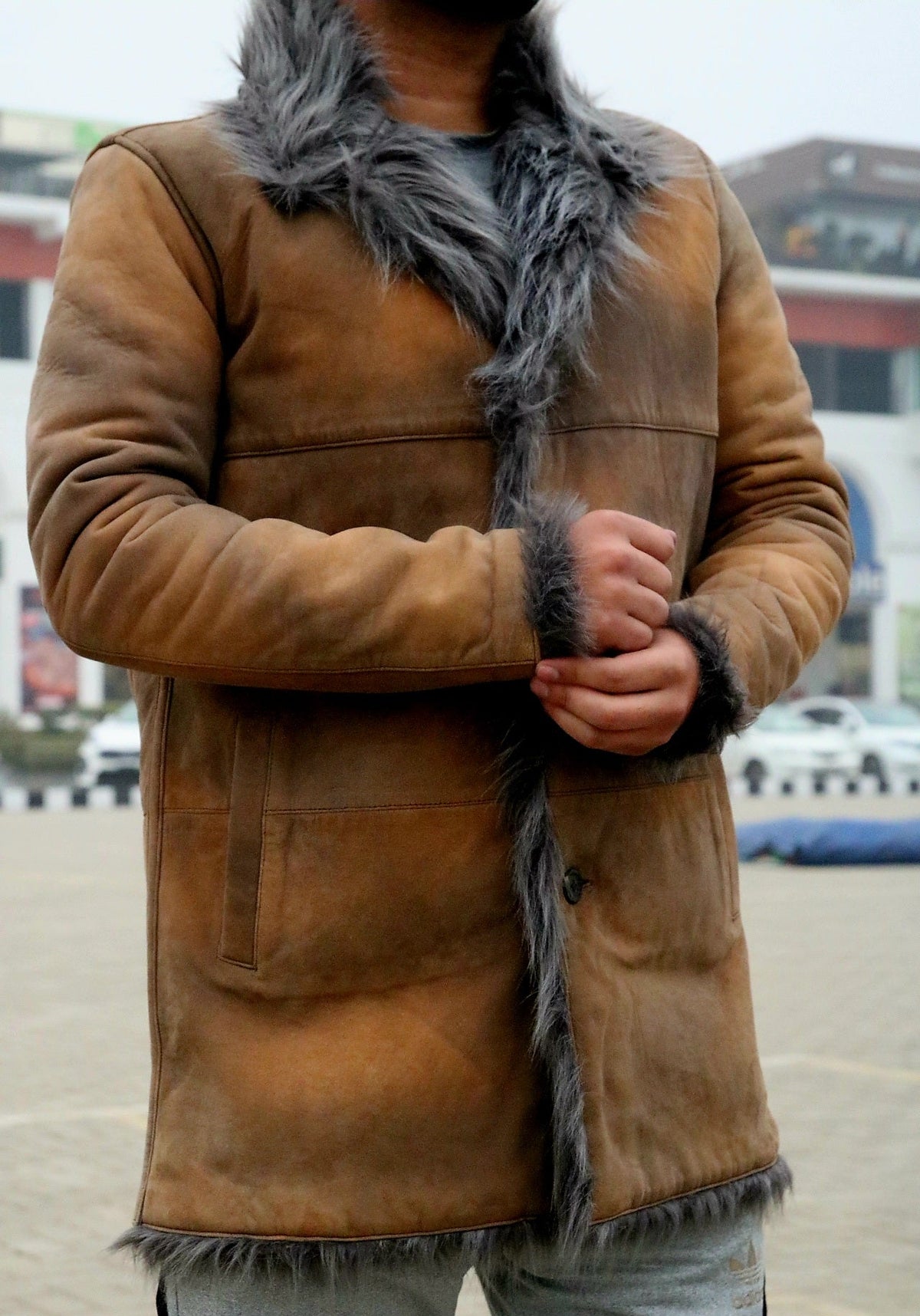 Toscana shearling long coat, fox fur premium quality long coat