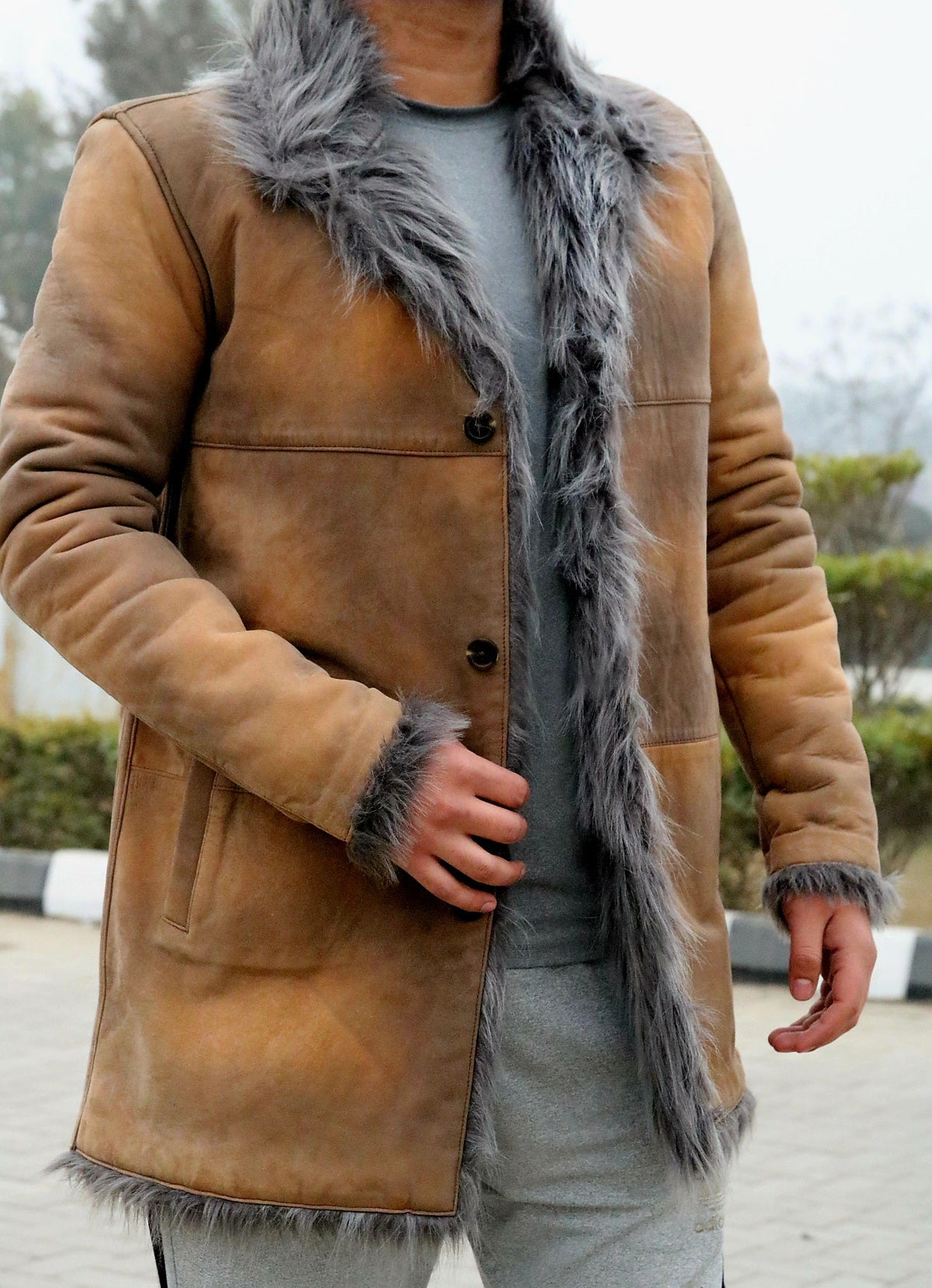 Toscana shearling long coat, fox fur premium quality long coat