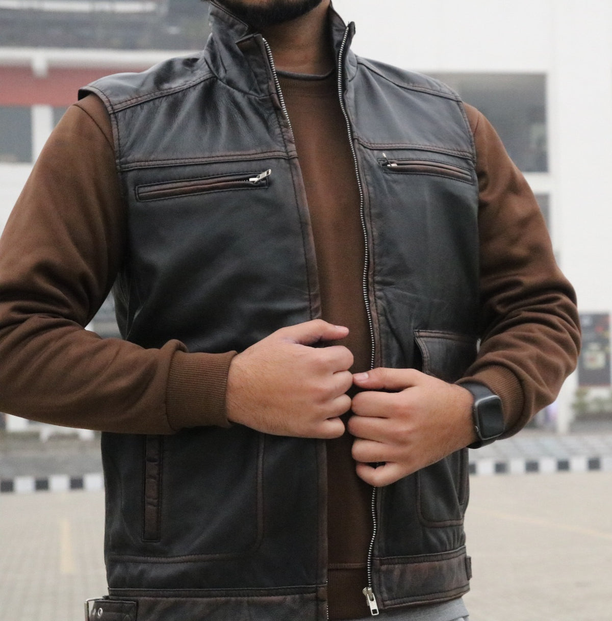 Biker leather west for men's