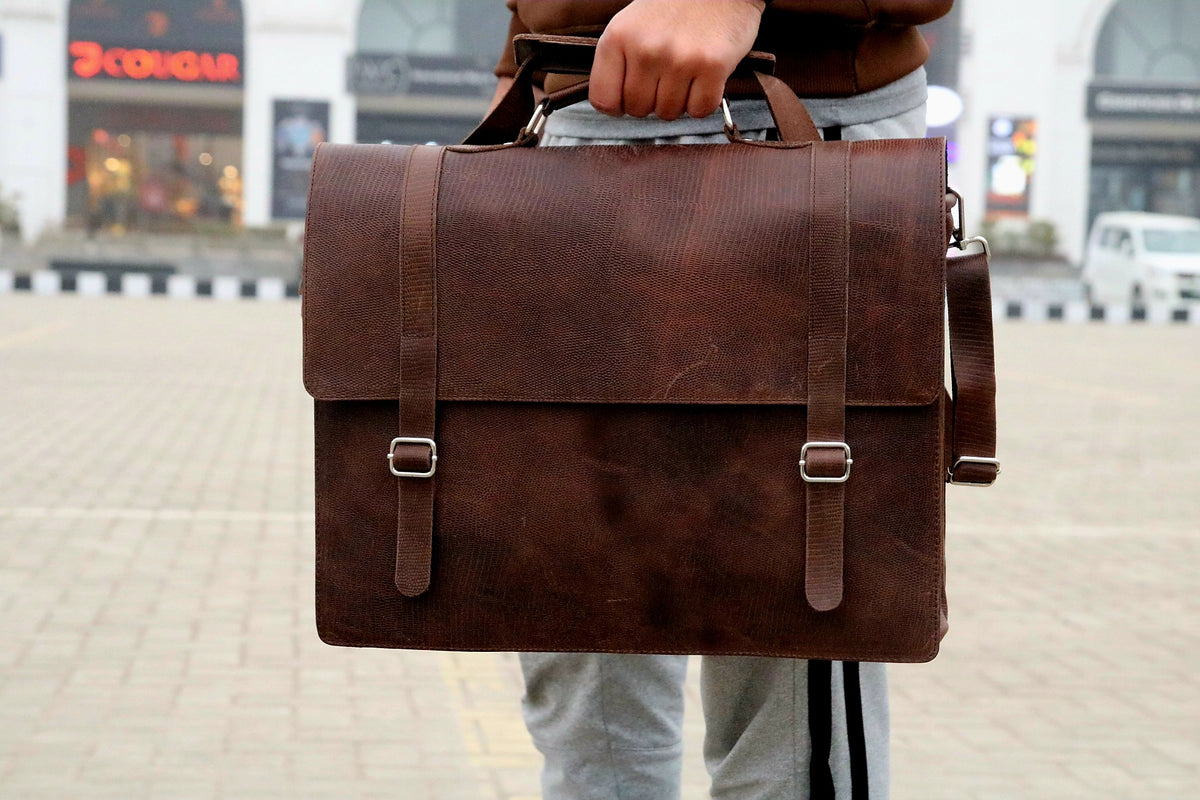 Leather briefcase file bag for office
