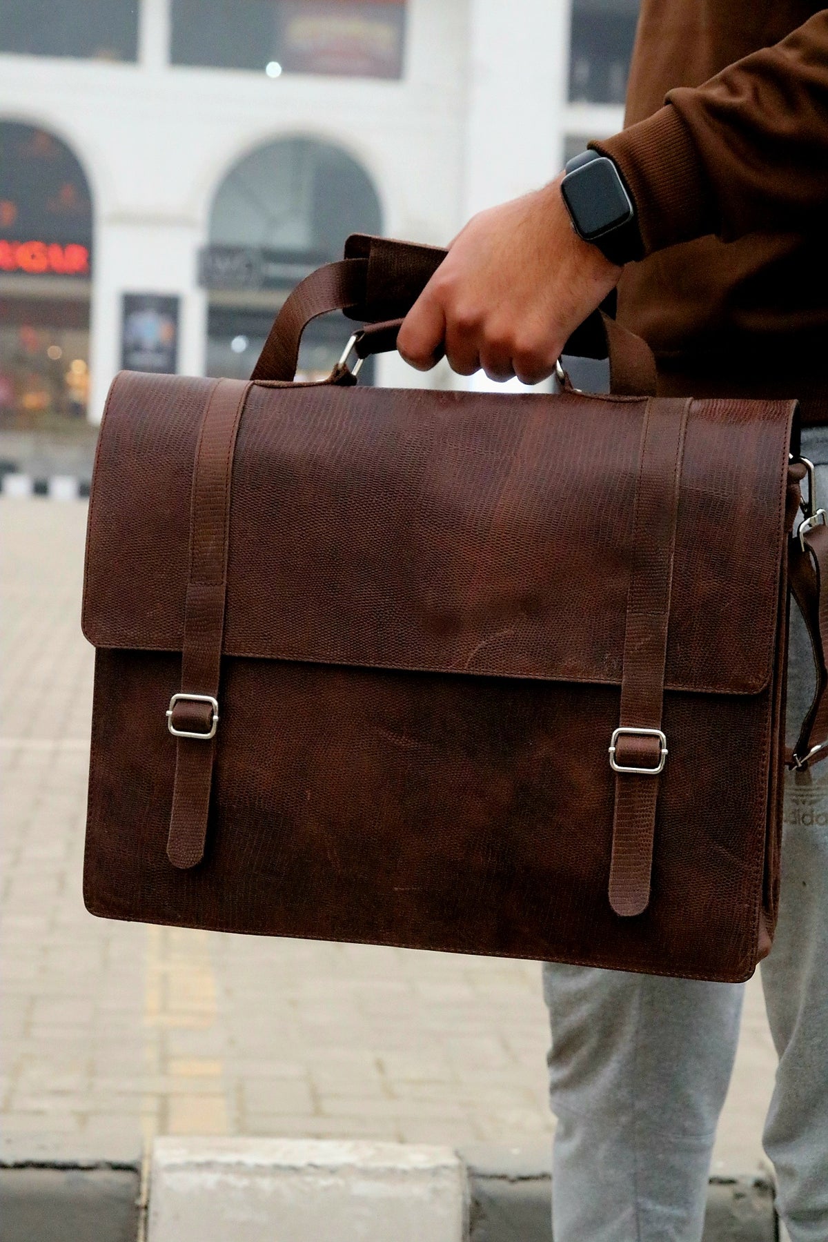 Leather briefcase file bag for office