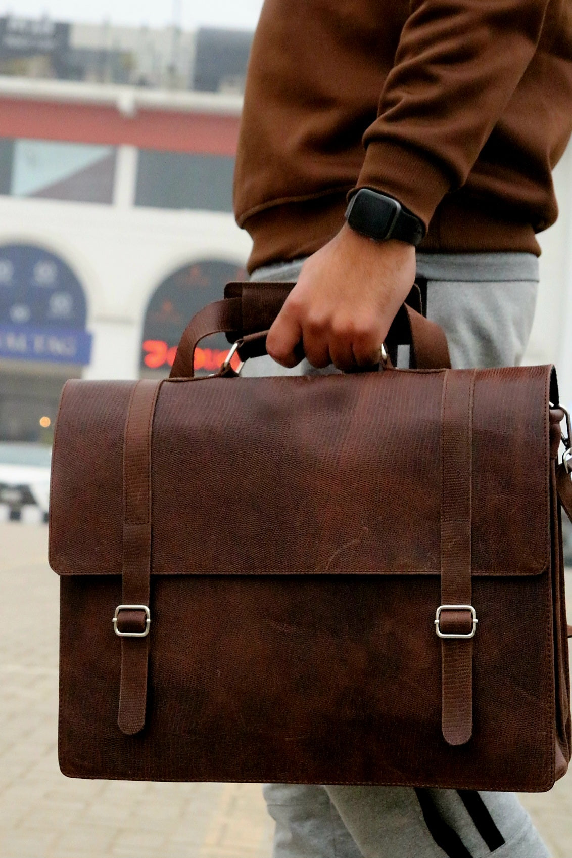 Leather briefcase file bag for office