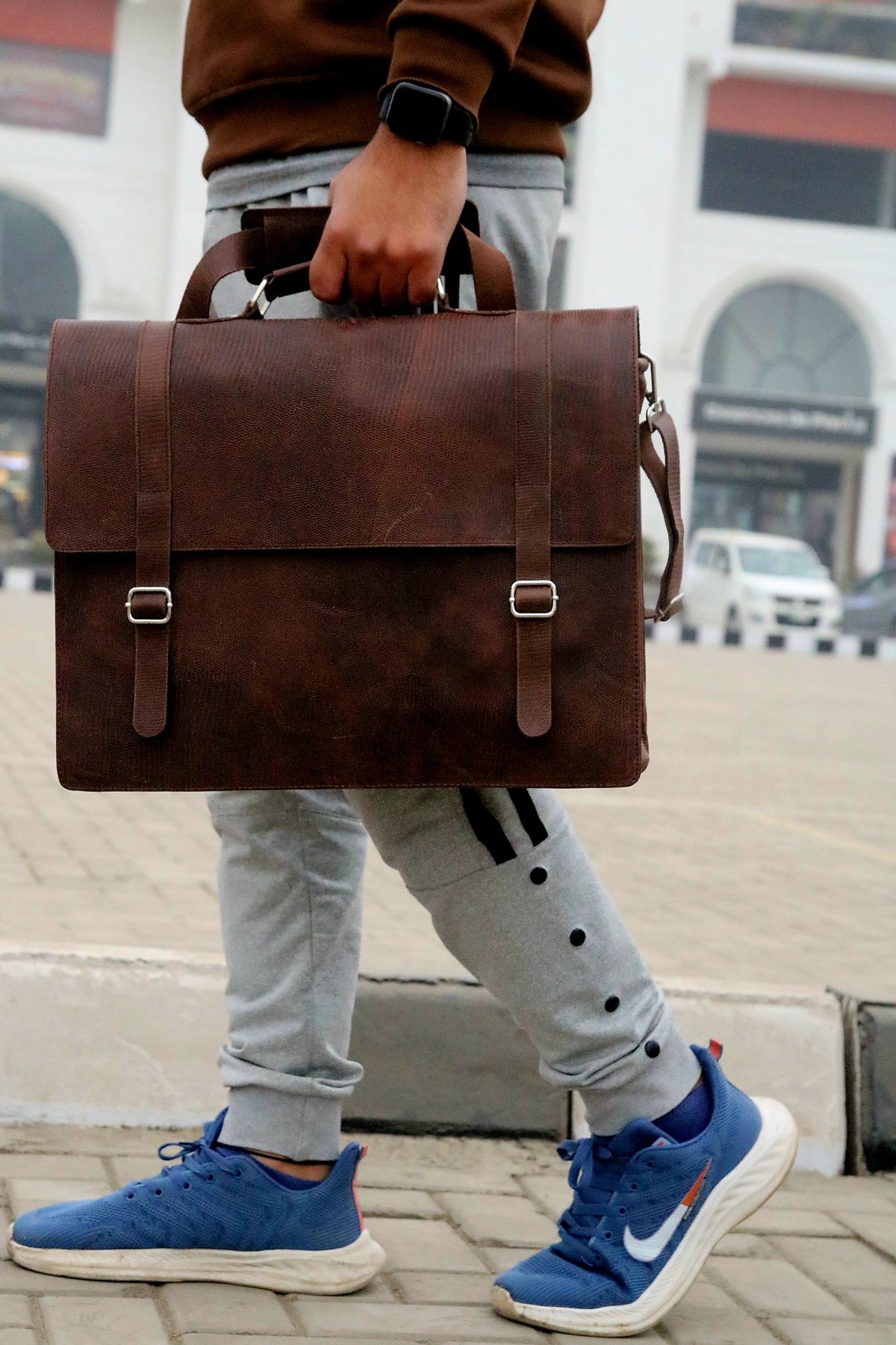 Leather briefcase file bag for office