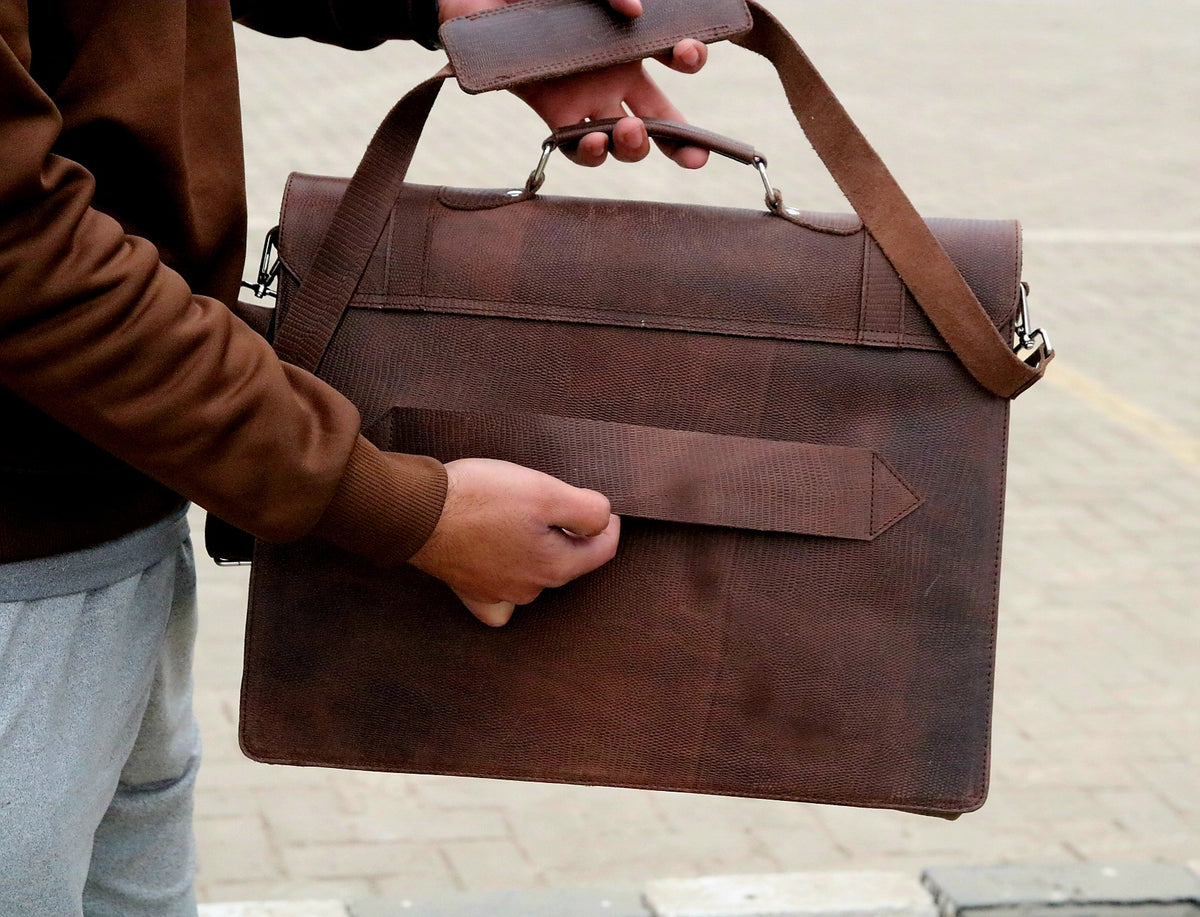 Leather briefcase file bag for office