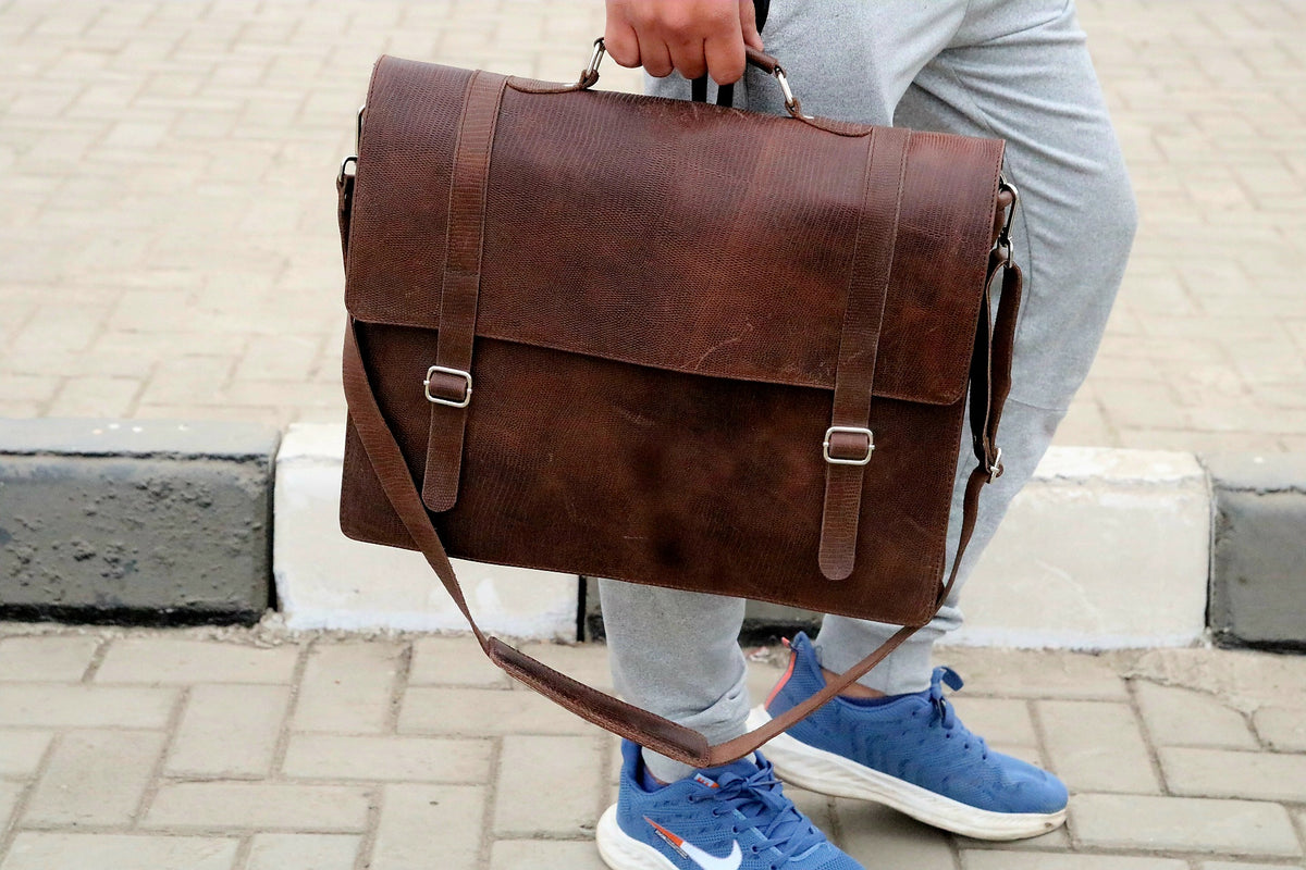 Leather briefcase file bag for office