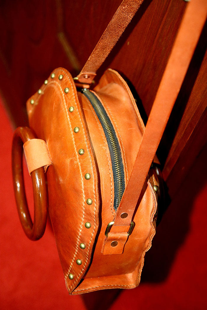 wooden handle Ladies leather hand bag