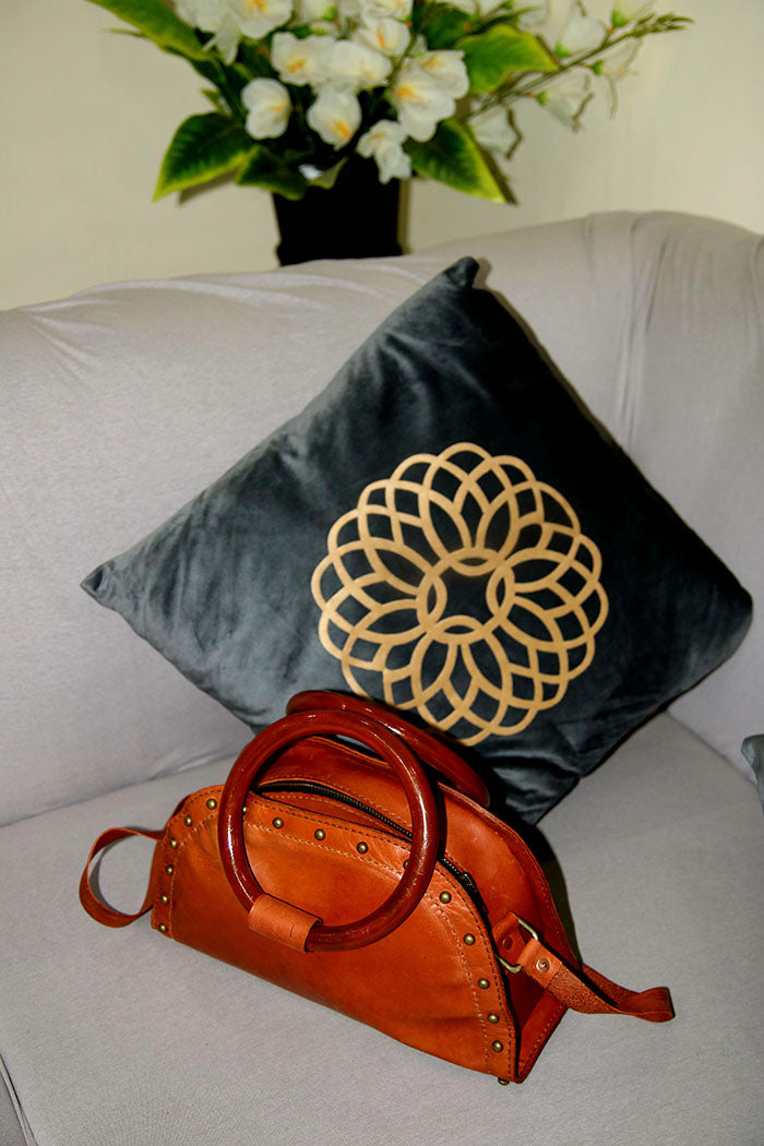 wooden handle Ladies leather hand bag