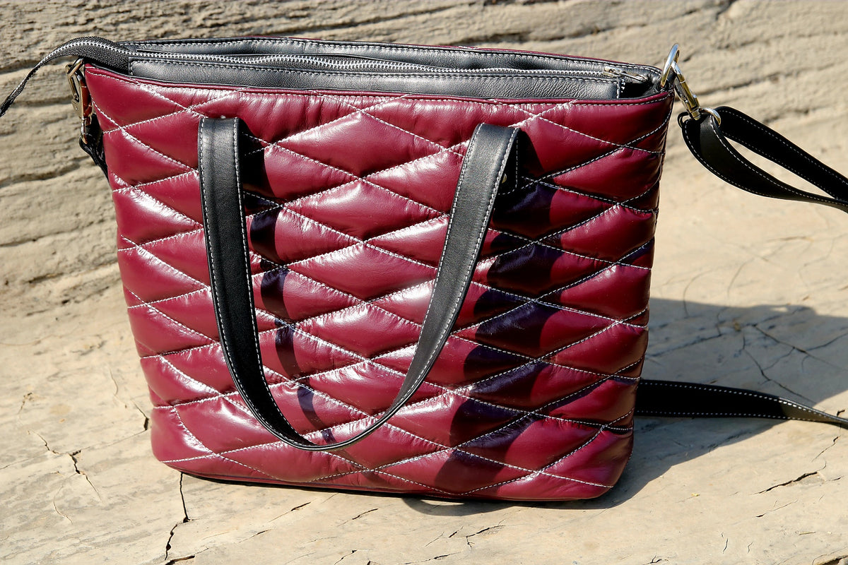 Diamond cut shape leather tote bag for women&#39;s