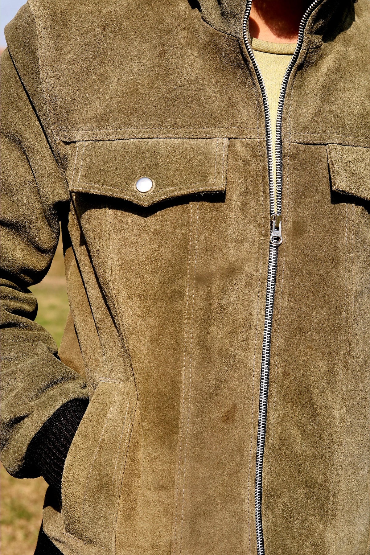 Green Suede leather jacket for men&#39;s