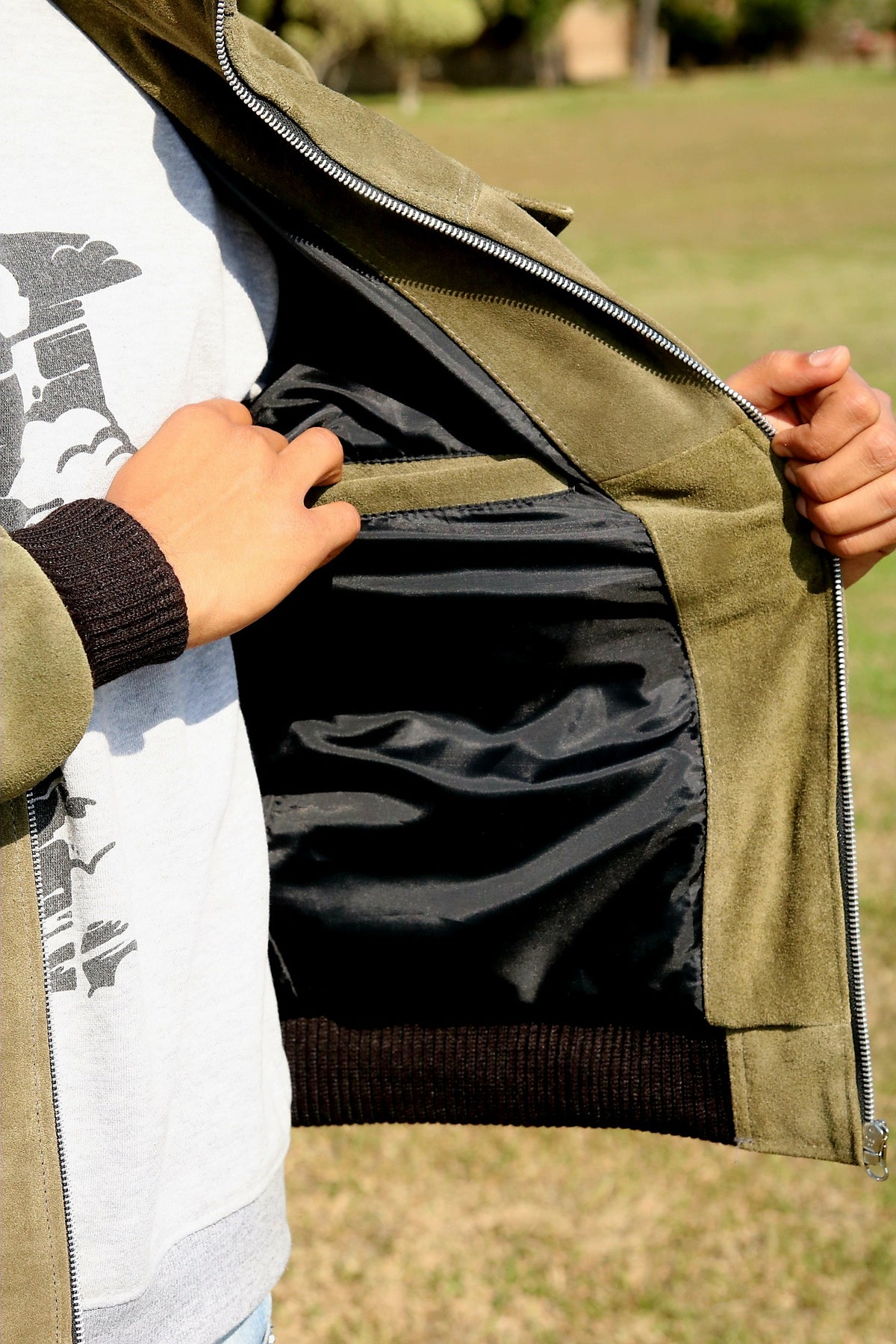 Green Suede leather jacket for men&#39;s