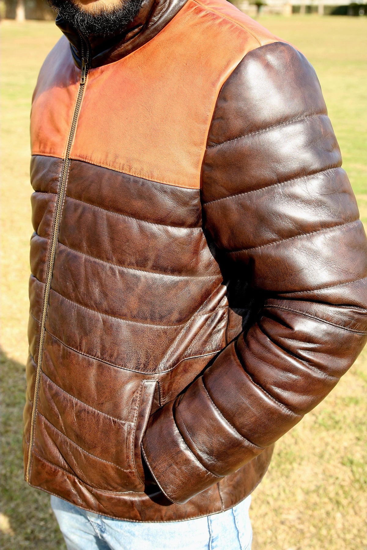 Dark brown leather jacket for men&#39;s