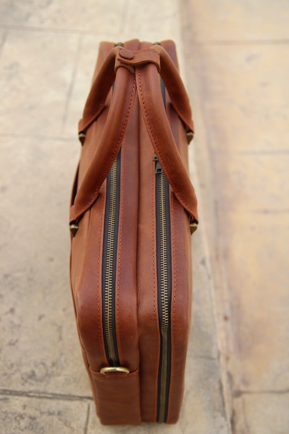Double compartment leather laptop bag, leather file organizer bag