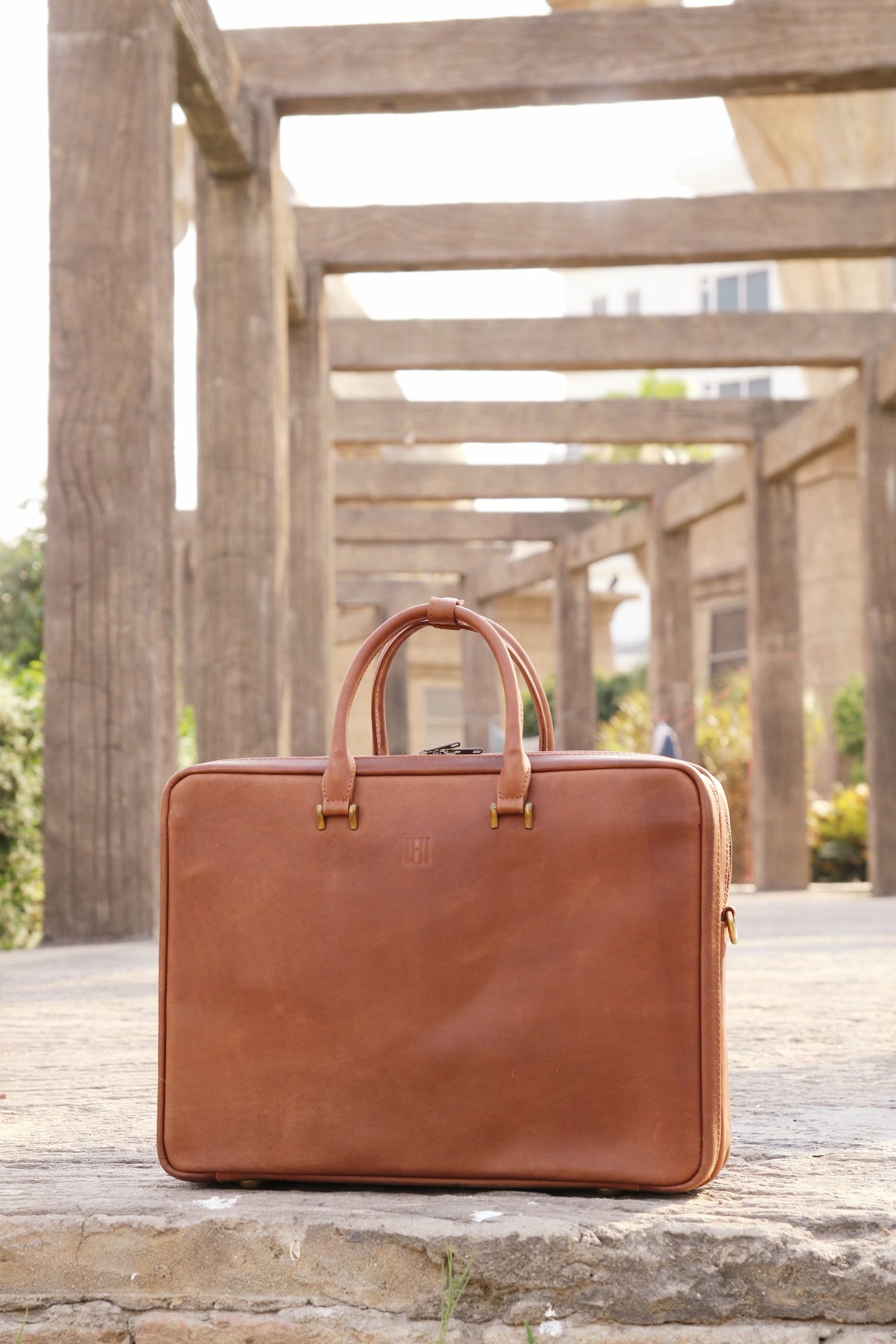 Double compartment leather laptop bag, leather file organizer bag