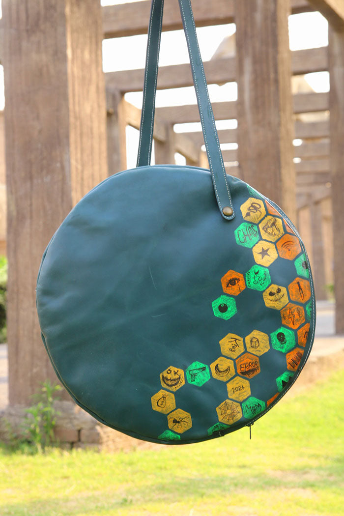 round shape Ladies leather handbag, halloween leather tote bag
