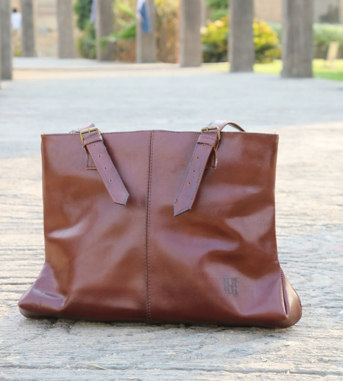 Women large leather handbag Double compartment