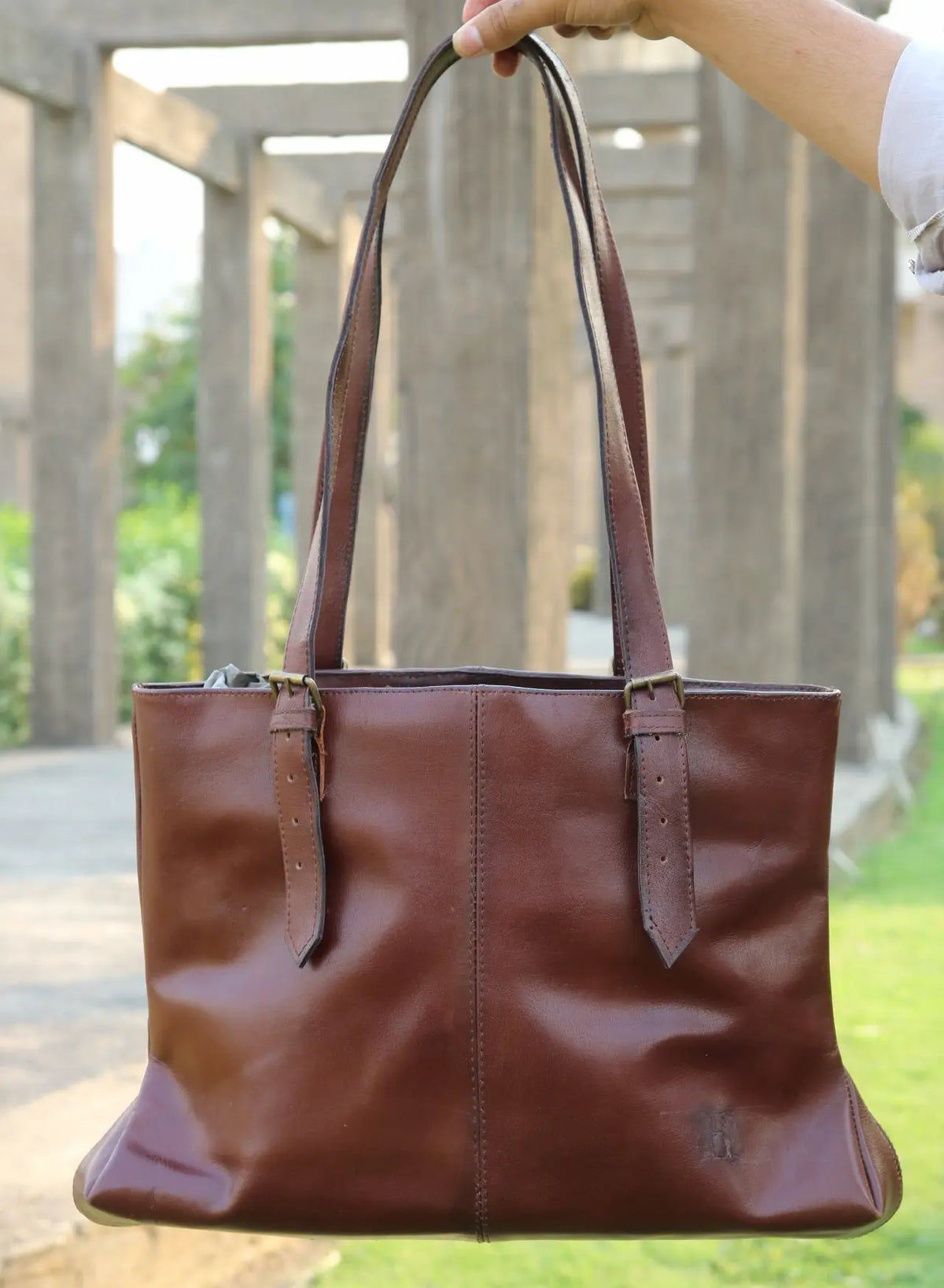 Women large leather handbag Double compartment