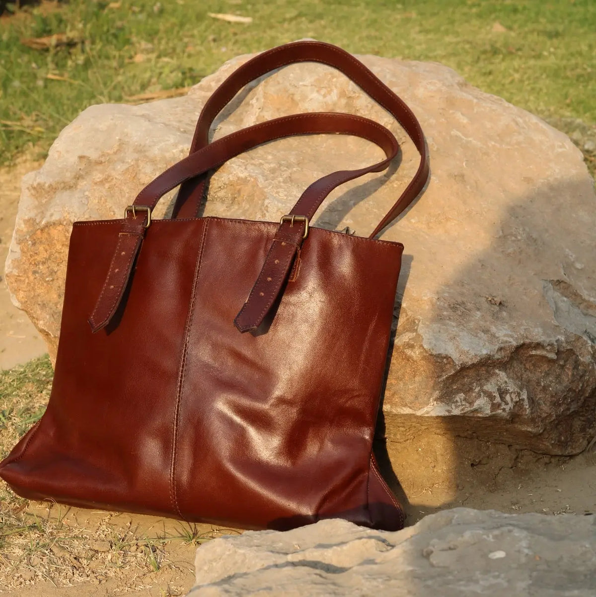 Women large leather handbag Double compartment