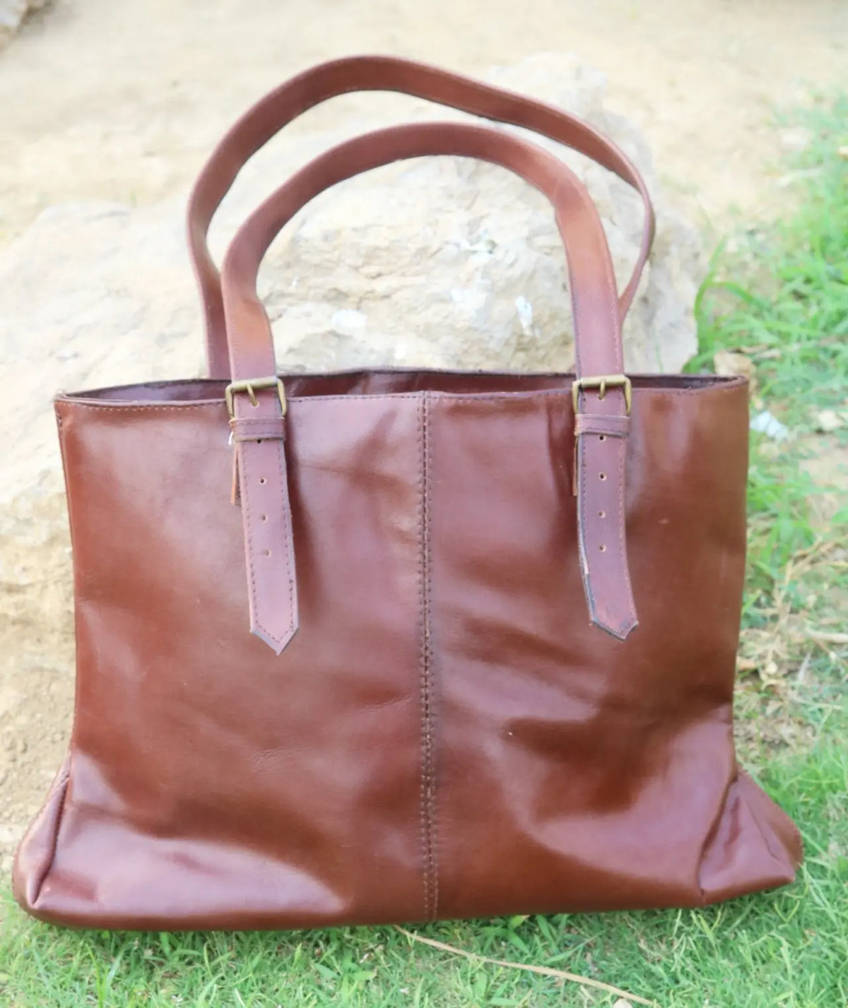 Women large leather handbag Double compartment